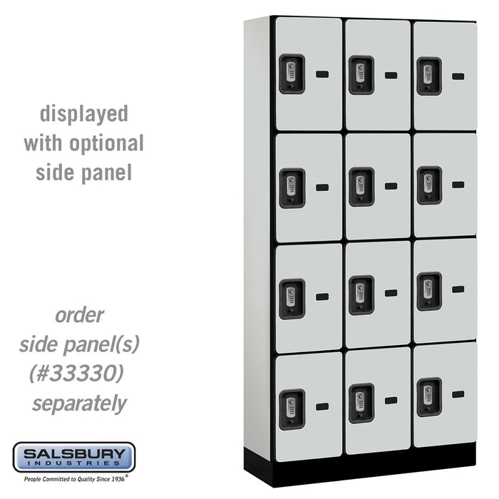 Salsbury 12" Wide Four Tier Designer Wood Locker - 3 Wide - 6 Feet High - 15 Inches Deep - Gray - Silver Resettable Combination Locks - Sweatfully