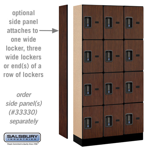 Salsbury 12" Wide Four Tier Designer Wood Locker - 3 Wide - 6 Feet High - 15 Inches Deep - Mahogany - Black Electronic Locks - Sweatfully