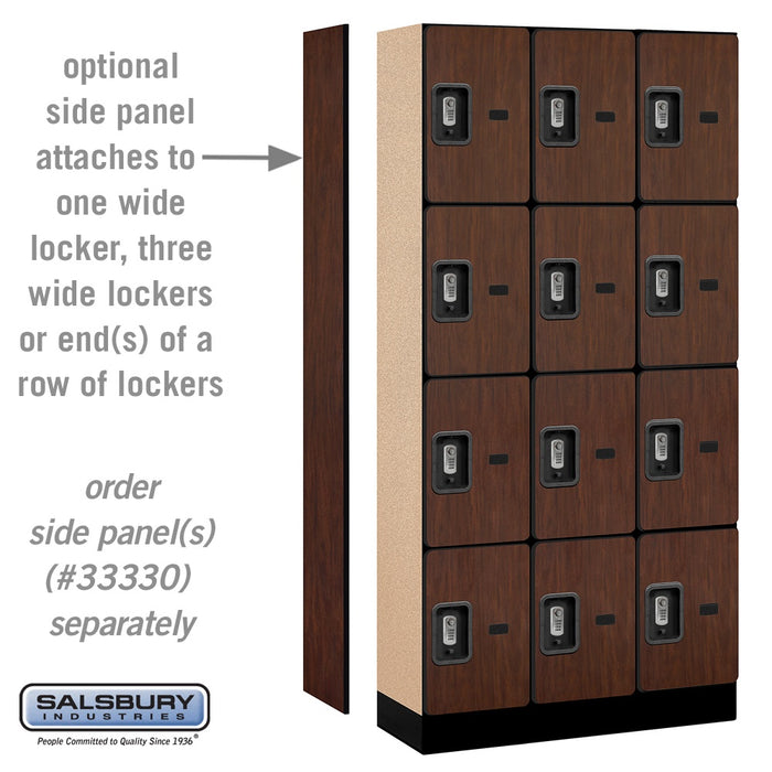 Salsbury 12" Wide Four Tier Designer Wood Locker - 3 Wide - 6 Feet High - 15 Inches Deep - Mahogany - Silver Resettable Combination Locks - Sweatfully