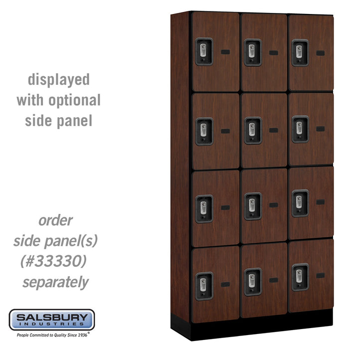 Salsbury 12" Wide Four Tier Designer Wood Locker - 3 Wide - 6 Feet High - 15 Inches Deep - Mahogany - Silver Resettable Combination Locks - Sweatfully