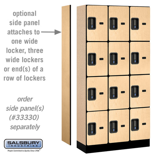 Salsbury 12" Wide Four Tier Designer Wood Locker - 3 Wide - 6 Feet High - 15 Inches Deep - Maple - Black Electronic Locks - Sweatfully