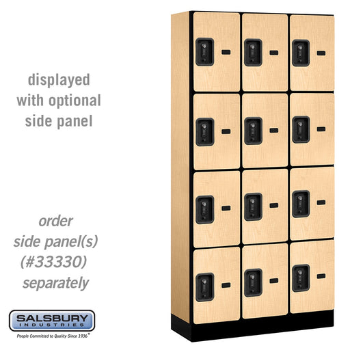 Salsbury 12" Wide Four Tier Designer Wood Locker - 3 Wide - 6 Feet High - 15 Inches Deep - Maple - Black Resettable Combination Locks - Sweatfully