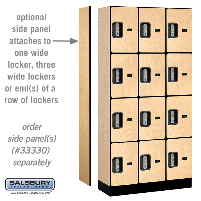 Salsbury 12" Wide Four Tier Designer Wood Locker - 3 Wide - 6 Feet High - 15 Inches Deep - Maple - Silver Electronic Locks - Sweatfully