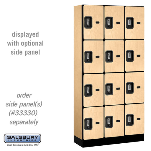 Salsbury 12" Wide Four Tier Designer Wood Locker - 3 Wide - 6 Feet High - 15 Inches Deep - Maple - Silver Resettable Combination Locks - Sweatfully