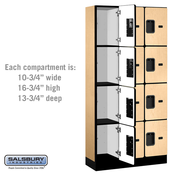 Salsbury 12" Wide Four Tier Designer Wood Locker - 3 Wide - 6 Feet High - 15 Inches Deep - Maple - Hasps - Sweatfully