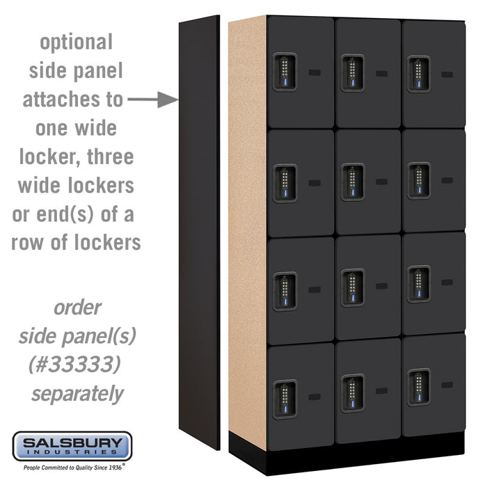 Salsbury 12" Wide Four Tier Designer Wood Locker - 3 Wide - 6 Feet High - 18 Inches Deep - Black - Black Electronic Locks - Sweatfully