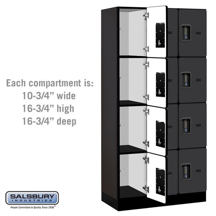 Salsbury 12" Wide Four Tier Designer Wood Locker - 3 Wide - 6 Feet High - 18 Inches Deep - Black - Black Electronic Locks - Sweatfully