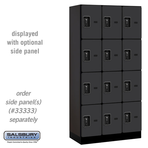 Salsbury 12" Wide Four Tier Designer Wood Locker - 3 Wide - 6 Feet High - 18 Inches Deep - Black - Black Resettable Combination Locks - Sweatfully