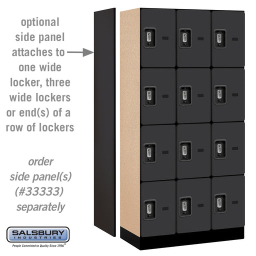 Salsbury 12" Wide Four Tier Designer Wood Locker - 3 Wide - 6 Feet High - 18 Inches Deep - Black - Silver Resettable Combination Locks - Sweatfully