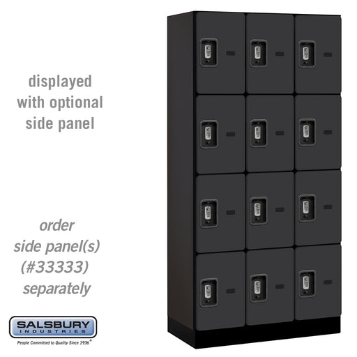 Salsbury 12" Wide Four Tier Designer Wood Locker - 3 Wide - 6 Feet High - 18 Inches Deep - Black - Silver Resettable Combination Locks - Sweatfully