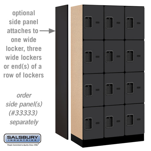 Salsbury 12" Wide Four Tier Designer Wood Locker - 3 Wide - 6 Feet High - 18 Inches Deep - Black - Hasps - Sweatfully