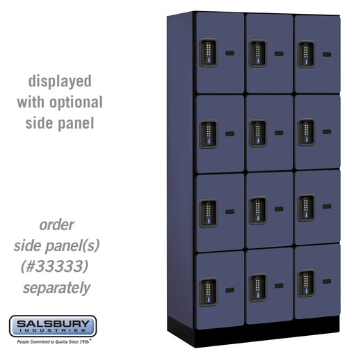 Salsbury 12" Wide Four Tier Designer Wood Locker - 3 Wide - 6 Feet High - 18 Inches Deep - Blue - Black Electronic Locks - Sweatfully