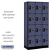 Salsbury 12" Wide Four Tier Designer Wood Locker - 3 Wide - 6 Feet High - 18 Inches Deep - Blue - Black Resettable Combination Locks - Sweatfully