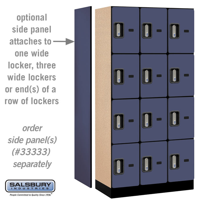 Salsbury 12" Wide Four Tier Designer Wood Locker - 3 Wide - 6 Feet High - 18 Inches Deep - Blue - Silver Electronic Locks - Sweatfully