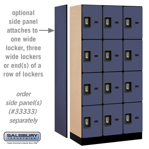 Salsbury 12" Wide Four Tier Designer Wood Locker - 3 Wide - 6 Feet High - 18 Inches Deep - Blue - Silver Resettable Combination Locks - Sweatfully