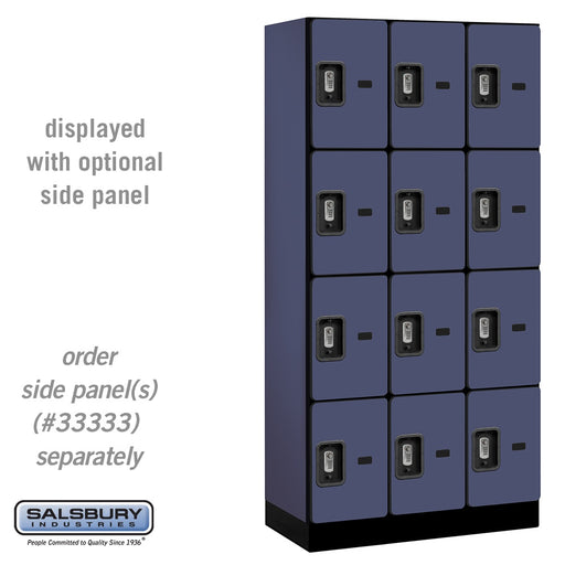 Salsbury 12" Wide Four Tier Designer Wood Locker - 3 Wide - 6 Feet High - 18 Inches Deep - Blue - Silver Resettable Combination Locks - Sweatfully