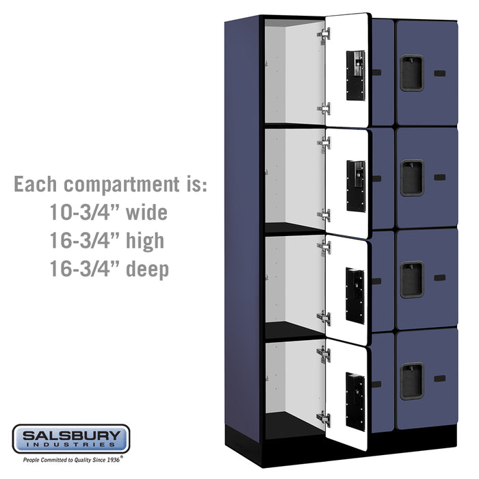 Salsbury 12" Wide Four Tier Designer Wood Locker - 3 Wide - 6 Feet High - 18 Inches Deep - Blue - Hasps - Sweatfully