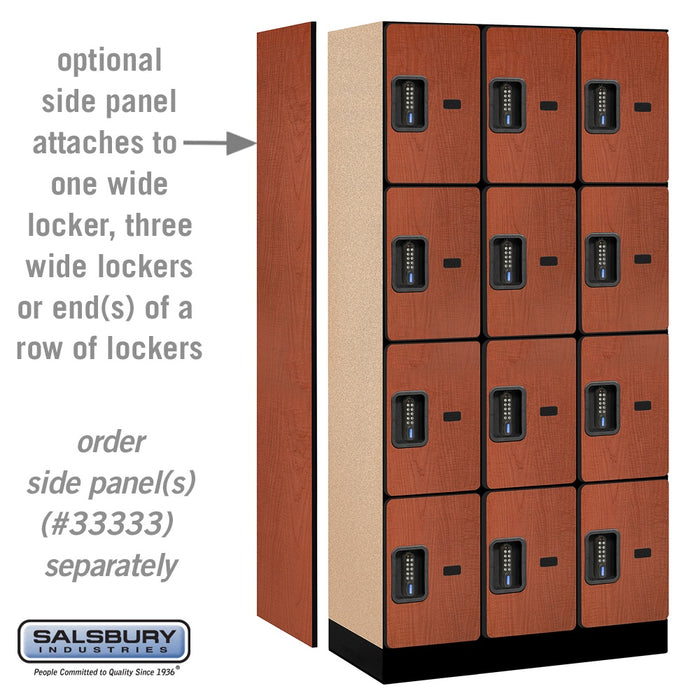 Salsbury 12" Wide Four Tier Designer Wood Locker - 3 Wide - 6 Feet High - 18 Inches Deep - Cherry - Black Electronic Locks - Sweatfully