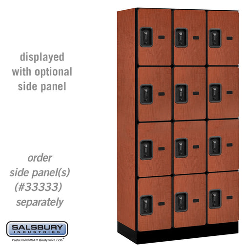 Salsbury 12" Wide Four Tier Designer Wood Locker - 3 Wide - 6 Feet High - 18 Inches Deep - Cherry - Black Resettable Combination Locks - Sweatfully