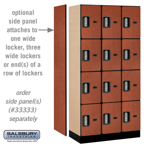 Salsbury 12" Wide Four Tier Designer Wood Locker - 3 Wide - 6 Feet High - 18 Inches Deep - Cherry - Silver Electronic Locks - Sweatfully