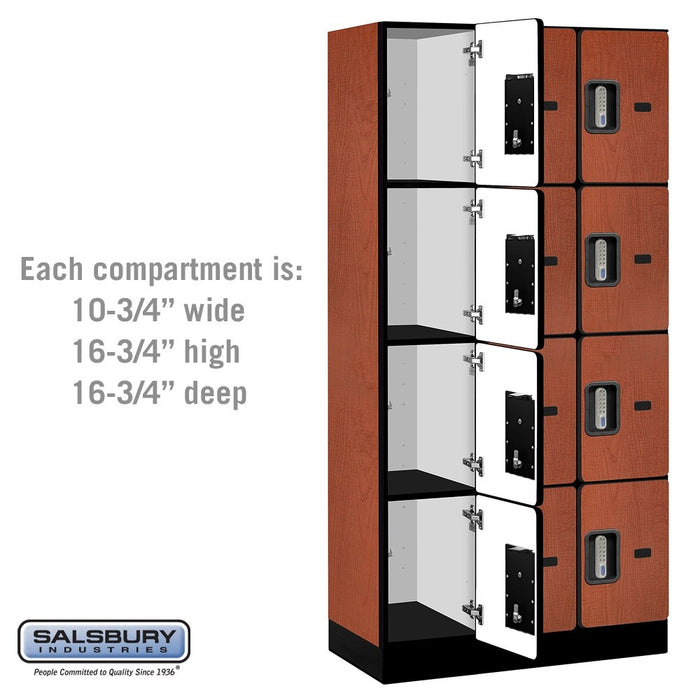 Salsbury 12" Wide Four Tier Designer Wood Locker - 3 Wide - 6 Feet High - 18 Inches Deep - Cherry - Silver Electronic Locks - Sweatfully