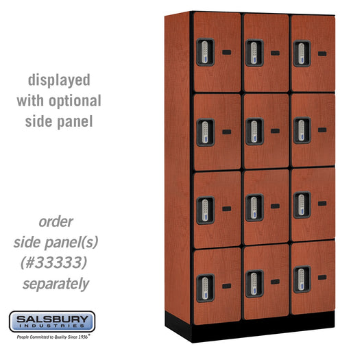 Salsbury 12" Wide Four Tier Designer Wood Locker - 3 Wide - 6 Feet High - 18 Inches Deep - Cherry - Silver Electronic Locks - Sweatfully
