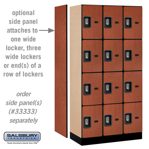 Salsbury 12" Wide Four Tier Designer Wood Locker - 3 Wide - 6 Feet High - 18 Inches Deep - Cherry - Silver Resettable Combination Locks - Sweatfully