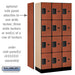 Salsbury 12" Wide Four Tier Designer Wood Locker - 3 Wide - 6 Feet High - 18 Inches Deep - Cherry - Hasps - Sweatfully
