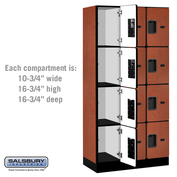 Salsbury 12" Wide Four Tier Designer Wood Locker - 3 Wide - 6 Feet High - 18 Inches Deep - Cherry - Hasps - Sweatfully