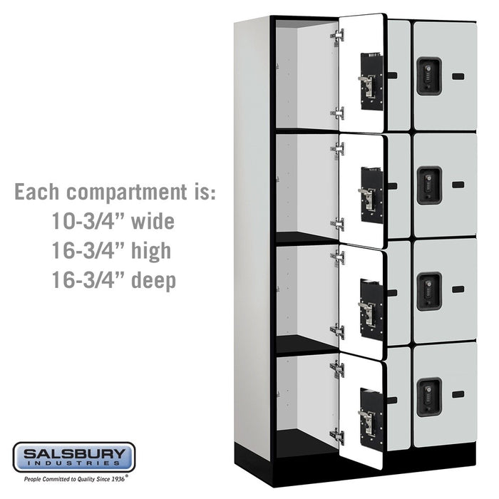 Salsbury 12" Wide Four Tier Designer Wood Locker - 3 Wide - 6 Feet High - 18 Inches Deep - Gray - Black Resettable Combination Locks - Sweatfully