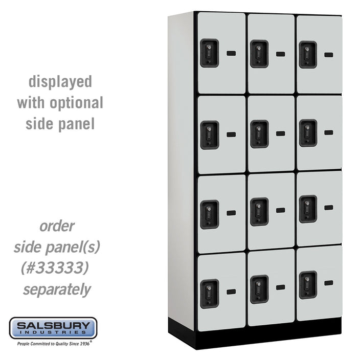 Salsbury 12" Wide Four Tier Designer Wood Locker - 3 Wide - 6 Feet High - 18 Inches Deep - Gray - Black Resettable Combination Locks - Sweatfully