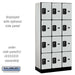 Salsbury 12" Wide Four Tier Designer Wood Locker - 3 Wide - 6 Feet High - 18 Inches Deep - Gray - Black Resettable Combination Locks - Sweatfully
