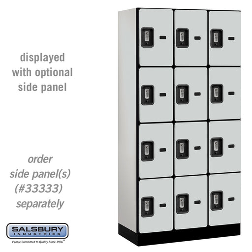 Salsbury 12" Wide Four Tier Designer Wood Locker - 3 Wide - 6 Feet High - 18 Inches Deep - Gray - Silver Resettable Combination Locks - Sweatfully
