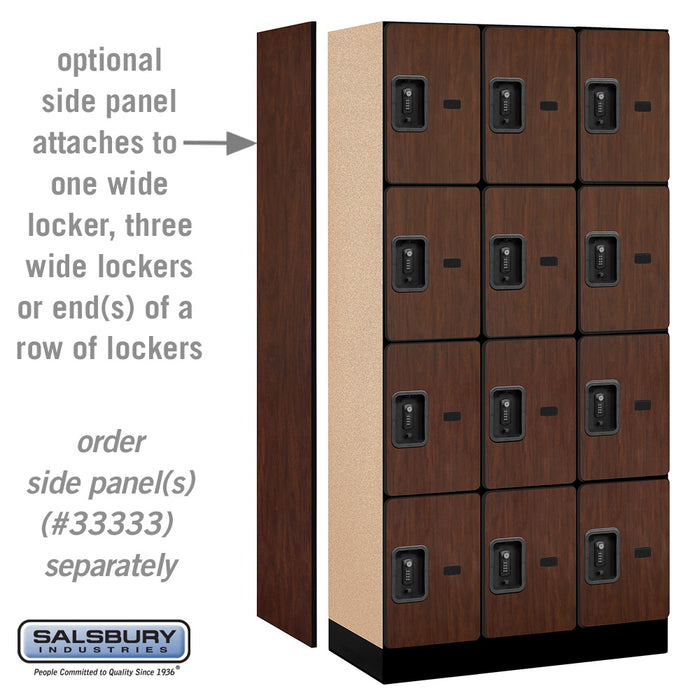 Salsbury 12" Wide Four Tier Designer Wood Locker - 3 Wide - 6 Feet High - 18 Inches Deep - Mahogany - Black Resettable Combination Locks - Sweatfully