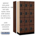 Salsbury 12" Wide Four Tier Designer Wood Locker - 3 Wide - 6 Feet High - 18 Inches Deep - Mahogany - Black Resettable Combination Locks - Sweatfully