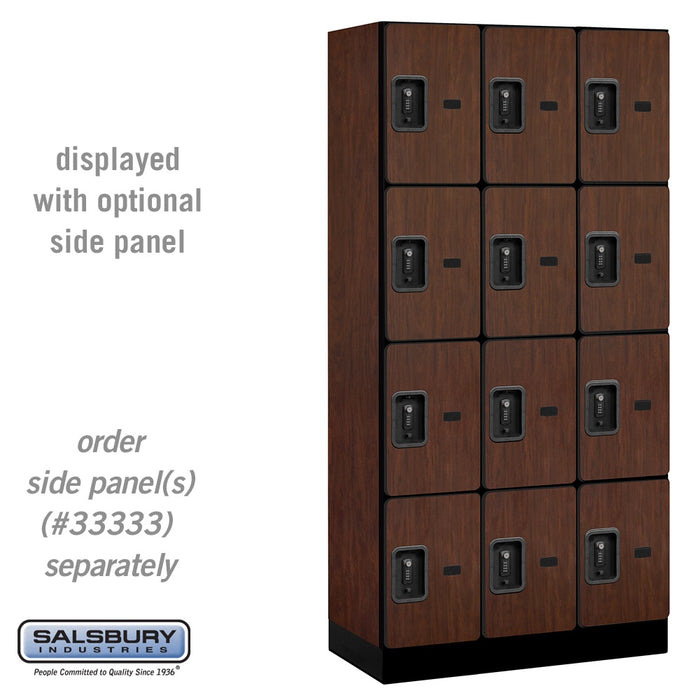 Salsbury 12" Wide Four Tier Designer Wood Locker - 3 Wide - 6 Feet High - 18 Inches Deep - Mahogany - Black Resettable Combination Locks - Sweatfully