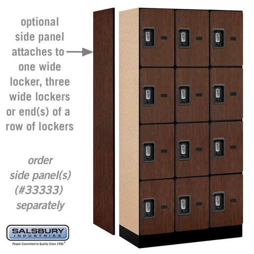 Salsbury 12" Wide Four Tier Designer Wood Locker - 3 Wide - 6 Feet High - 18 Inches Deep - Mahogany - Silver Resettable Combination Locks - Sweatfully