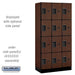 Salsbury 12" Wide Four Tier Designer Wood Locker - 3 Wide - 6 Feet High - 18 Inches Deep - Mahogany - Hasps - Sweatfully