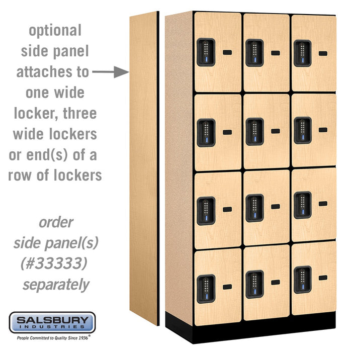 Salsbury 12" Wide Four Tier Designer Wood Locker - 3 Wide - 6 Feet High - 18 Inches Deep - Maple - Black Electronic Locks - Sweatfully