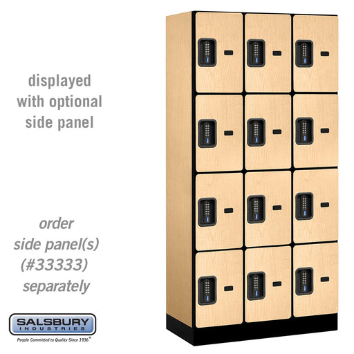 Salsbury 12" Wide Four Tier Designer Wood Locker - 3 Wide - 6 Feet High - 18 Inches Deep - Maple - Black Electronic Locks - Sweatfully