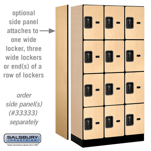 Salsbury 12" Wide Four Tier Designer Wood Locker - 3 Wide - 6 Feet High - 18 Inches Deep - Maple - Black Resettable Combination Locks - Sweatfully