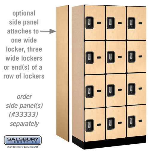 Salsbury 12" Wide Four Tier Designer Wood Locker - 3 Wide - 6 Feet High - 18 Inches Deep - Maple - Silver Resettable Combination Locks - Sweatfully