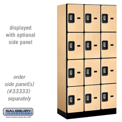 Salsbury 12" Wide Four Tier Designer Wood Locker - 3 Wide - 6 Feet High - 18 Inches Deep - Maple - Silver Resettable Combination Locks - Sweatfully