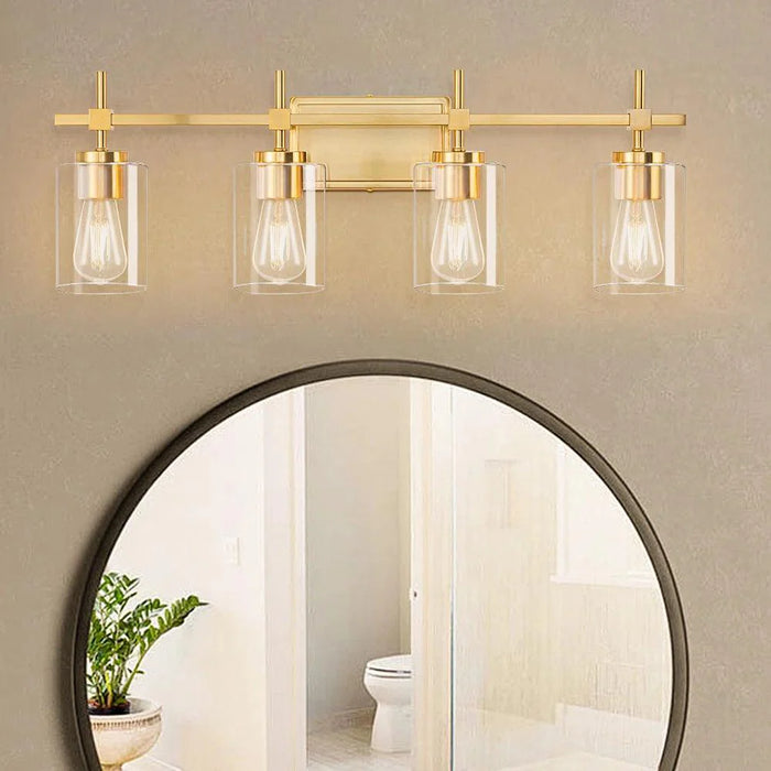 Jasper Black & Gold Clear Glass 4-Light Bathroom Vanity Light - Sweatfully