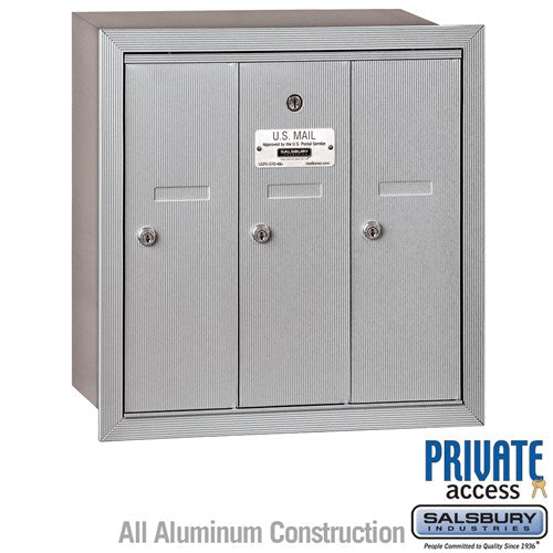 Salsbury Vertical Mailbox (Includes Master Commercial Lock) - 3 Doors - Aluminum - Recessed Mounted - Private Access - Sweatfully