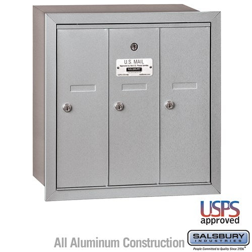 Salsbury Vertical Mailbox - 3 Doors - Aluminum - Recessed Mounted - USPS Access - Sweatfully
