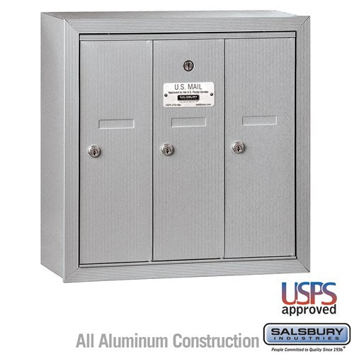 Salsbury Vertical Mailbox - 3 Doors - Aluminum - Surface Mounted - USPS Access - Sweatfully
