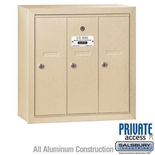Salsbury Vertical Mailbox (Includes Master Commercial Lock) - 3 Doors - Sandstone - Surface Mounted - Private Access - Sweatfully