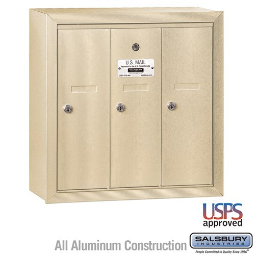 Salsbury Vertical Mailbox - 3 Doors - Sandstone - Surface Mounted - USPS Access - Sweatfully