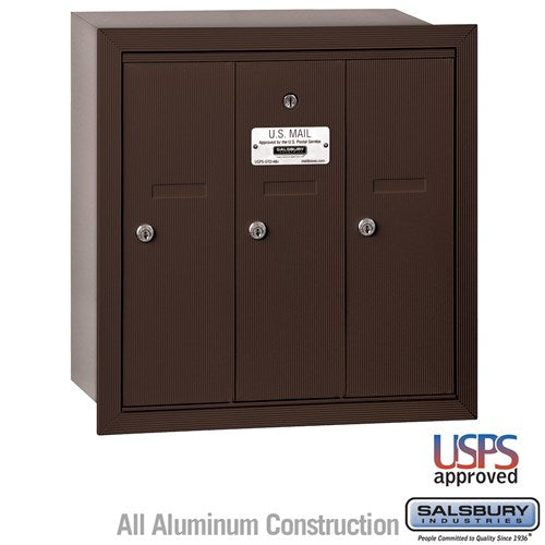 Salsbury Vertical Mailbox - 3 Doors - Bronze - Recessed Mounted - USPS Access - Sweatfully